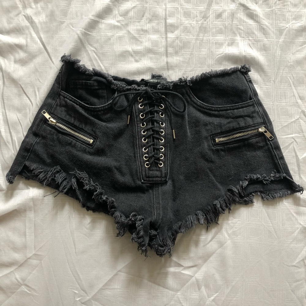 Black high wasted lace up shorts.